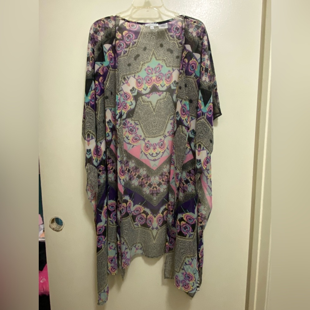 Patrons Of Peace Womens Sheer Kimono  Robe XS S Boho Bohemian Print Multicolor